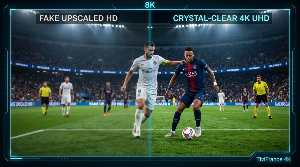 Comparaison entre la fausse 4K de l'IPTV classique et la vraie Ultra HD de TiviFrance4K.