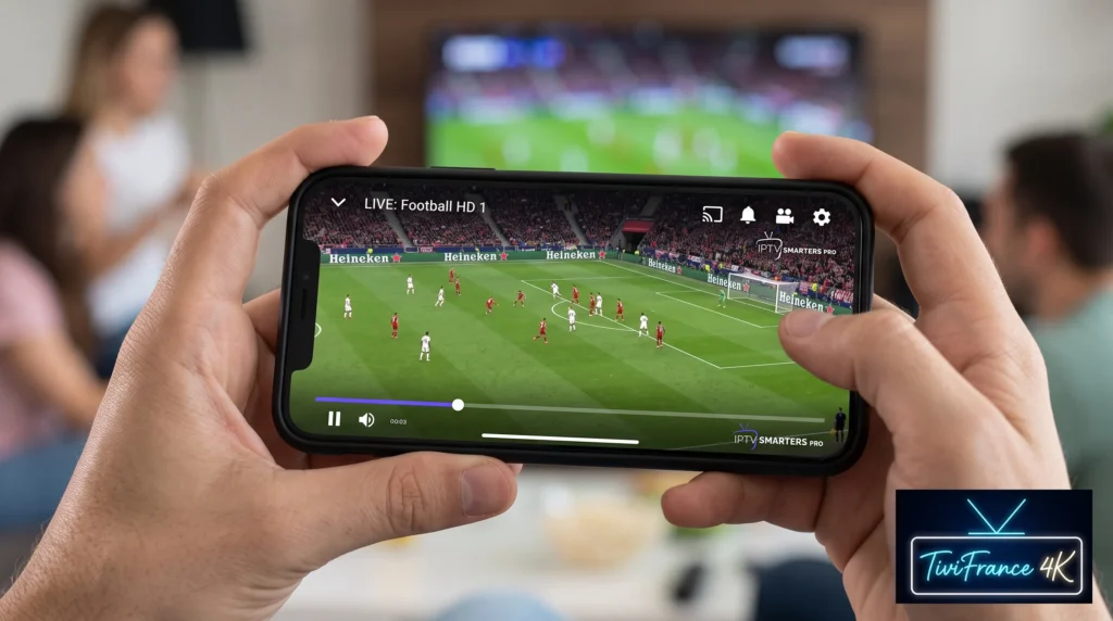 L'IPTV Smarters Pro utilisée sur un smartphone pour le streaming mobile.